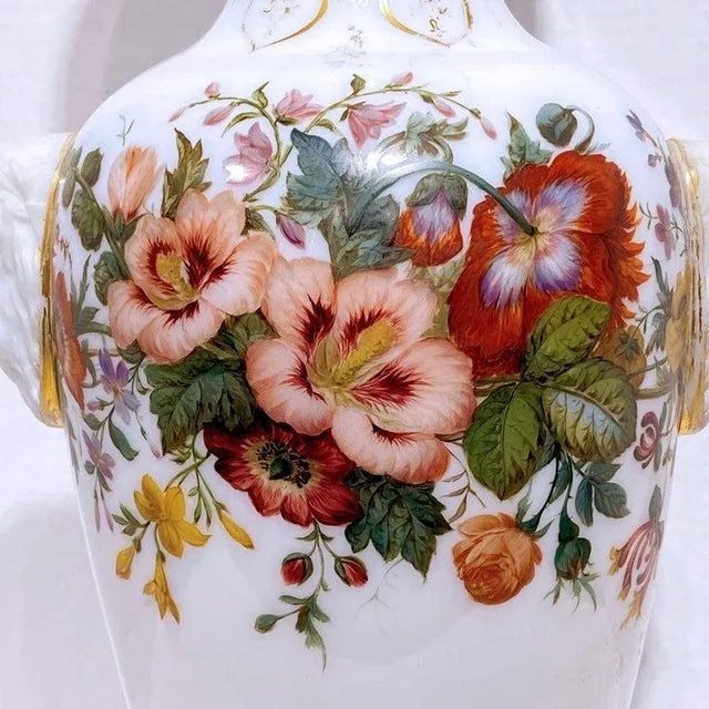 Floral Painted Opaline Glass Vase Attributed to Baccarat For Sale In New York - Image 6 of 13