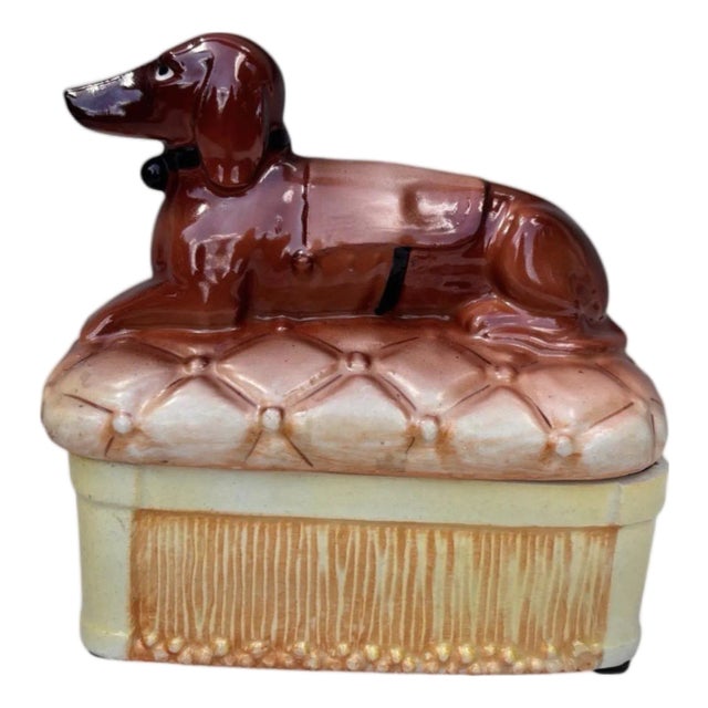 Austrian Majolica Dachshund Box Circa 1920 For Sale