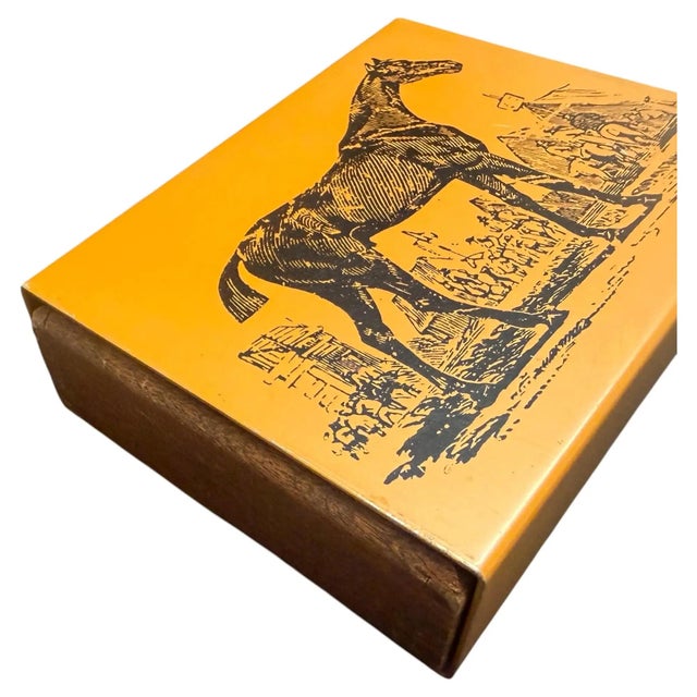 This authentic 1960s Italian vintage box features a warm, rich wood interior frame wrapped in a striking mustard-yellow...