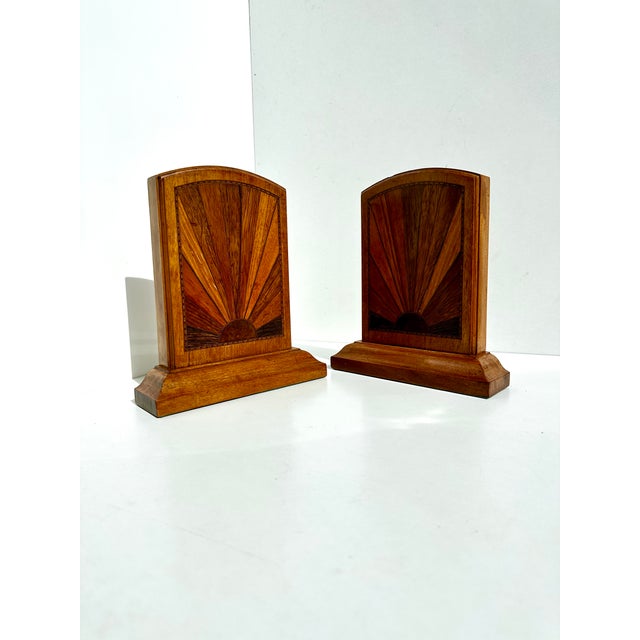 Vintage Art Deco Wooden Bookends with Sunburst Inlays, Germany, 1930s, Set of 2 For Sale - Image 9 of 16