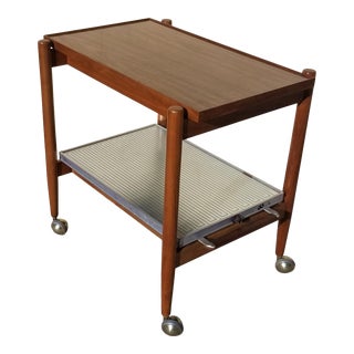 Vintage Poul Hundevad Danish Modern Rolling Salton Convertible Serving Bar Cart Trolley For Sale