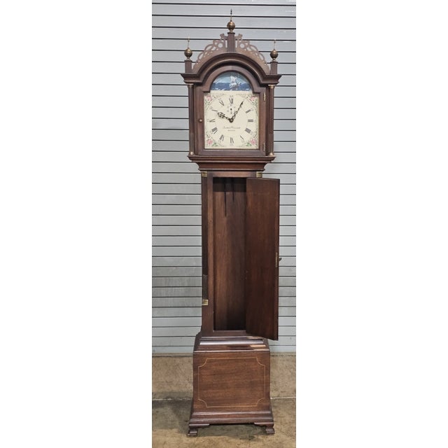Wood Colonial Aaron Willard Mahogany Grandfather Clock Henry Ford Museum Rocking Ship For Sale - Image 7 of 9