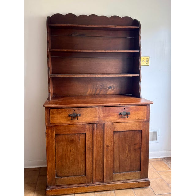 Farmhouse Early 20th Century Rustic Farmhouse Pine Hutch Cabinet With Scalloped Shelf Top For Sale - Image 3 of 12