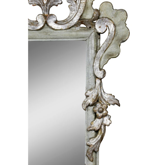 Italian Rococo Gray Painted and Silver Gilt Girandole Mirrors - a Pair For Sale - Image 4 of 9