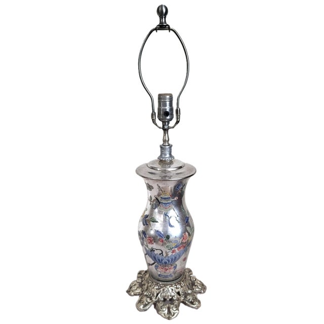 Antique Asian Reverse Painted Mercury Glass Vase as Lamp For Sale - Image 4 of 13