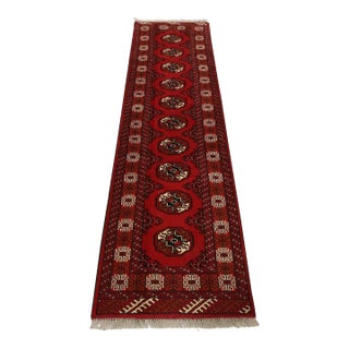 Turkmen Runner 2’7” X 9’2” Red Wool Vintage Tribal Hand-Knotted Oriental Rug For Sale