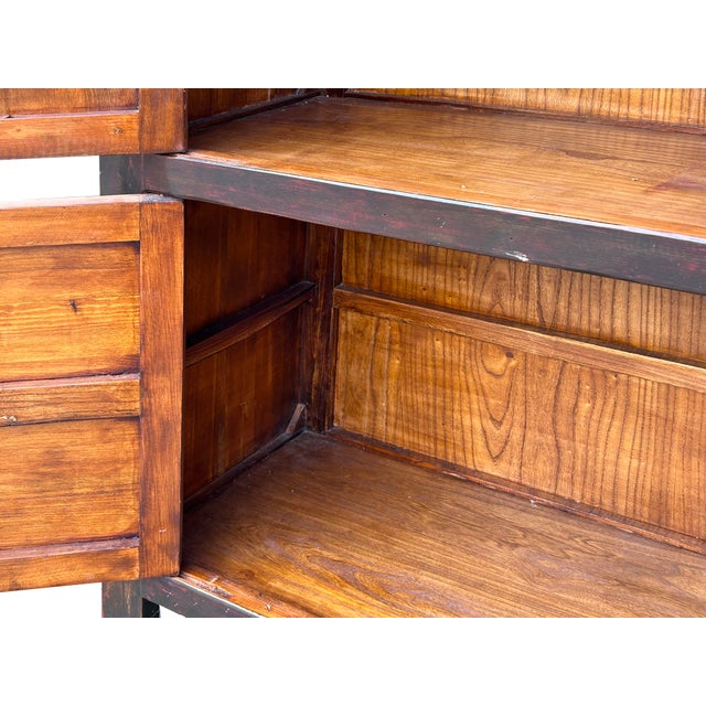 Chinese Distressed Turquoise Brown Large Armoire Wardrobe Cabinet For Sale - Image 14 of 15