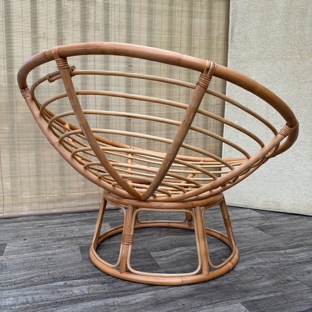 Vintage Coastal Style Bowl-Shaped Papasan Rattan Lounge Chair. Circa 1980s For Sale - Image 12 of 17
