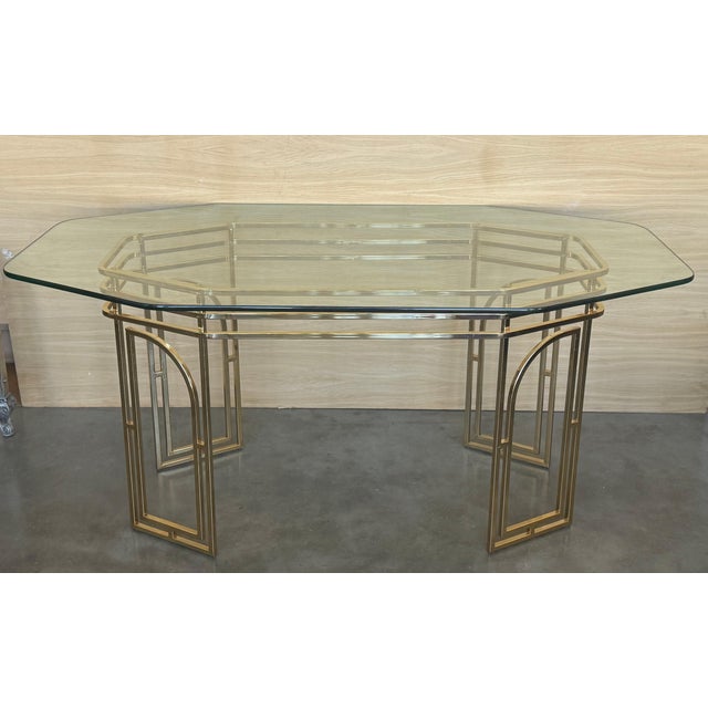 Mid Century Modern Italian Geometrical Brass Dining Table with Glass Top For Sale - Image 18 of 18