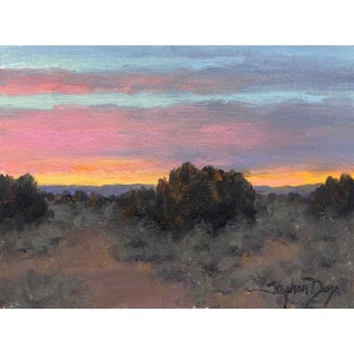 Evening Cloud Colors by Stephen Day | Oil on Panel Landscape with colorful evening sky For Sale