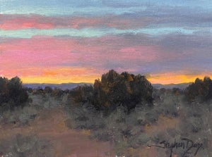 Evening Cloud Colors by Stephen Day | Oil on Panel Landscape with colorful evening sky