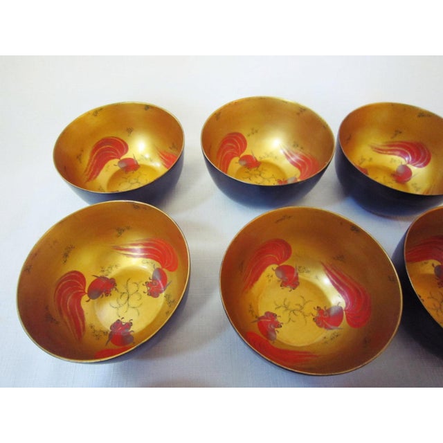 Gorgeous set of 10 Foo Chow Lacquer Bowls from the 60's. Made in China with makers stamp on the base. The exterior is a...