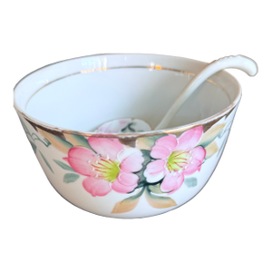Antique, Early 20th Century Noritake Japan Azalea Porcelain Mayonnaise Dish With Nippon Ladle