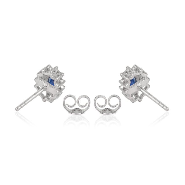 Princess Diana-Inspired Oval Blue Sapphire & Diamond Halo Stud Earrings - A Pair For Sale - Image 9 of 13