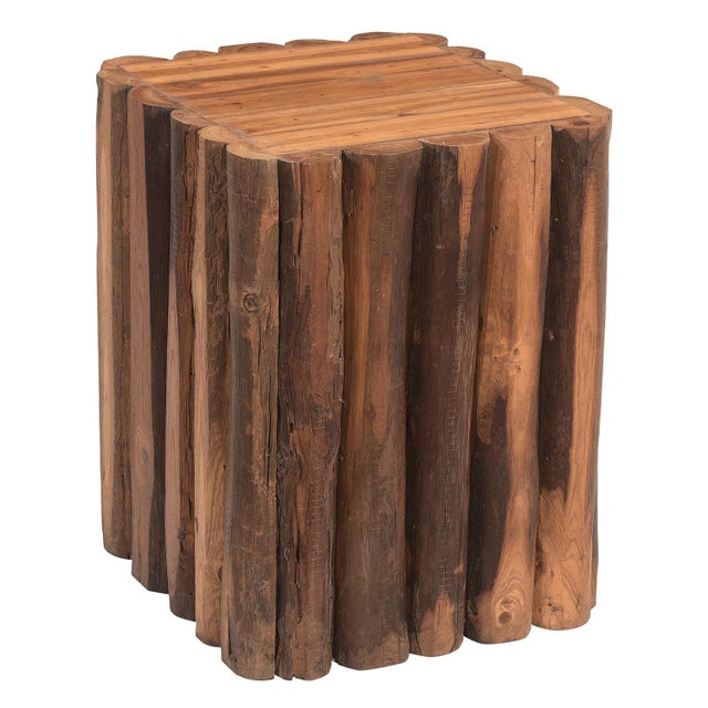 Mid-Century Modern Vintage Teak Wood Posts Repurposed Rustic 14” Square End Table For Sale - Image 3 of 3