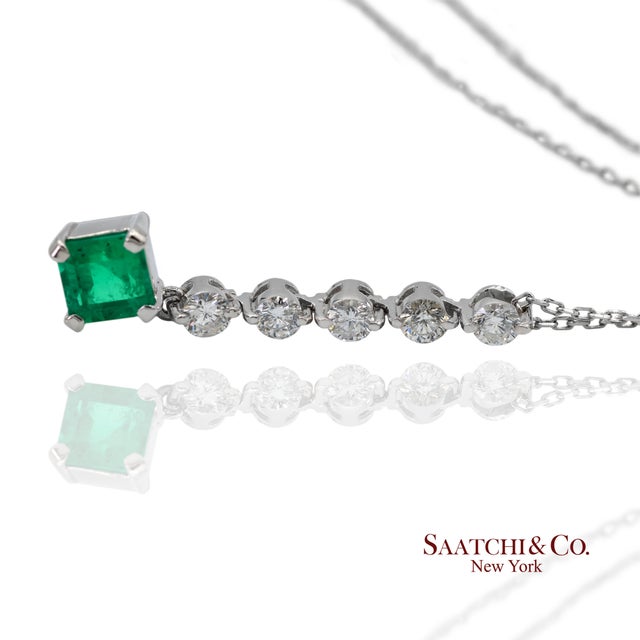 Early 21st Century Gia Certified Platinum 900 Natural Diamond and Colombian Emerald Pendant For Sale - Image 5 of 13
