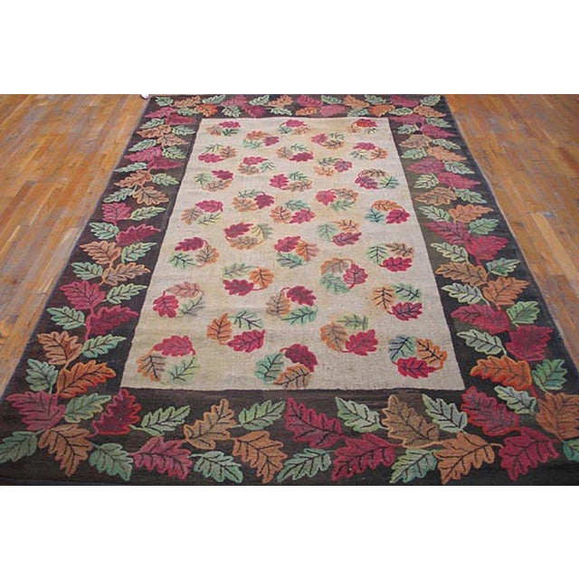 Antique American Hooked rug, size: 6' 0'' x 8' 10''. American Hooked 1900s Antique Hallway Runner Ivory Wool Rug, Circa...