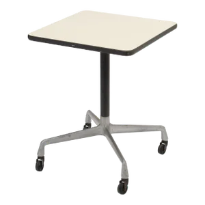 Vintage Eames Herman Miller Square Rolling Side Table Universal Base Faux White Laminate Top