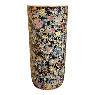 1890's Chinese Export Floral Palette Porcelain Umbrella/Stick Stand For Sale