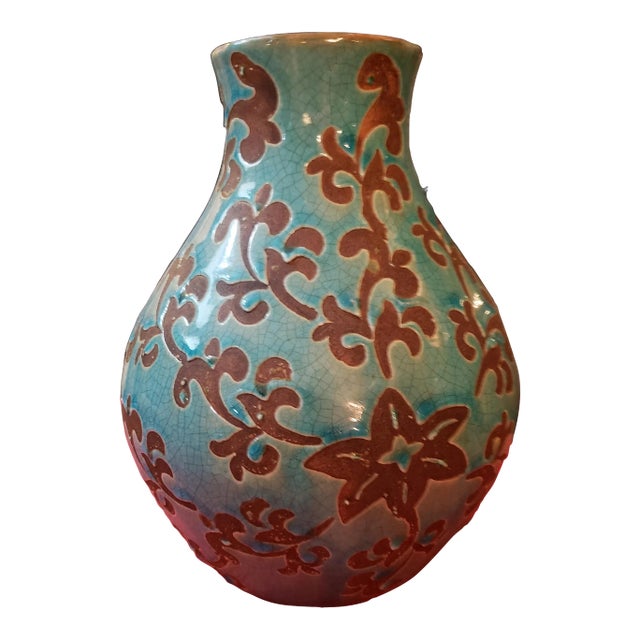 Vintage Carved Pottery With Foliate Design For Sale