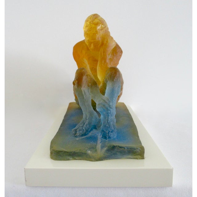 1990s Daum, France, Michel Houplain, Signed & Numbered Crystal Pate De Verre, "La Penseur," on White Lacquer Platform Base 289/425 For Sale - Image 5 of 12
