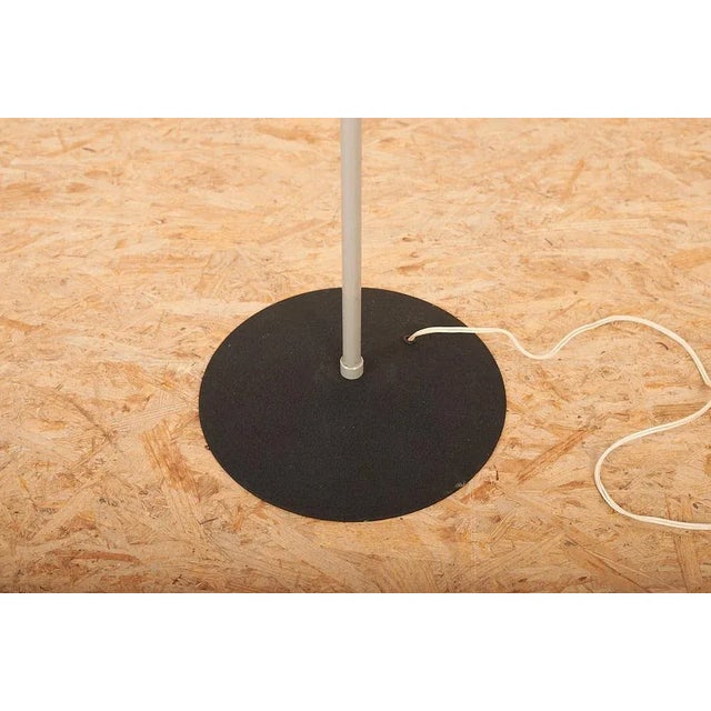 Metal Gray Painted Tubular Steel Floor Lamp with Black Metal Base, Red Painted Metal Shade and Frosted Glass Diffuser For Sale - Image 7 of 10