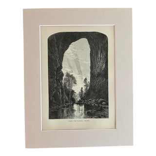 Antique 1874 Wood Engraving "Under the Natural Bridge" Virginia in 11x14 Mat For Sale