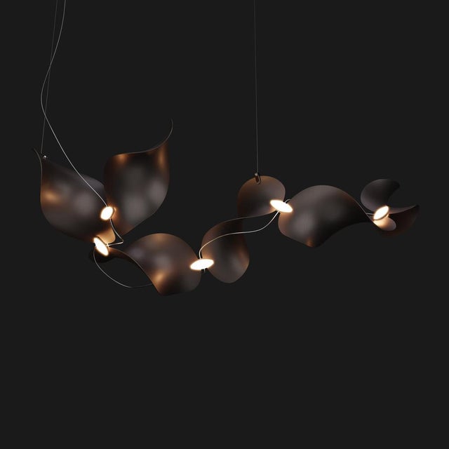 Dune 6 Curve Chandelier with Shades in Dark Bronze Metallic Tone by Daniel Becker for Moss Objects For Sale - Image 6 of 9