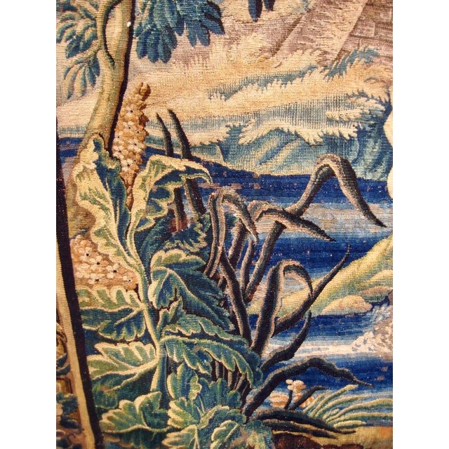 Green 18th Century French Aubusson Verdure Tapestry a Fortress and Two Birds For Sale - Image 8 of 12