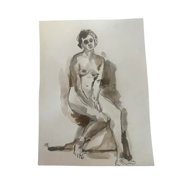 1980s Circa 1980s Figurative Nude Watercolor and Ink Study Painting For Sale - Image 5 of 5