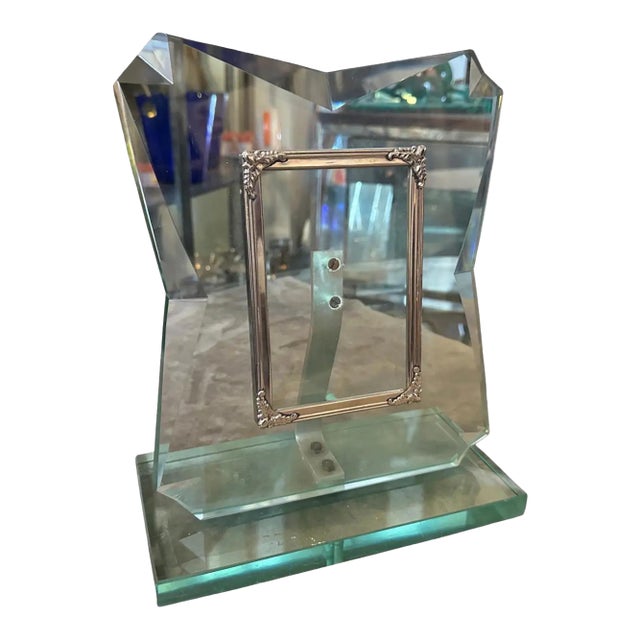 1950s Fontana Arte Style Mid-Century Modern Verde NIlo Glass Picture Frame For Sale