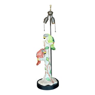 Vintage Regency Glazed Ceramic Bird Lamp For Sale
