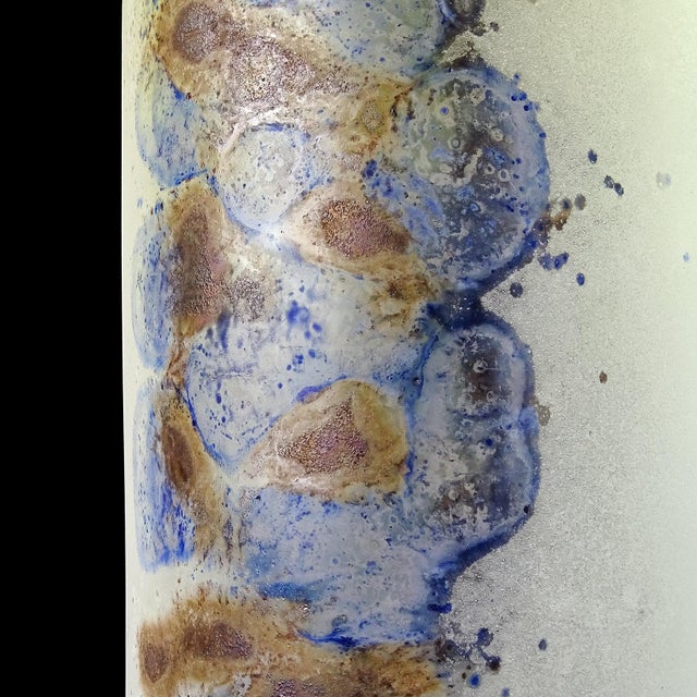 Barbini Murano Signed Vintage Abstract Pattern Scavo Texture Italian Art Glass Cylinder Flower Vase For Sale In Orlando - Image 6 of 9