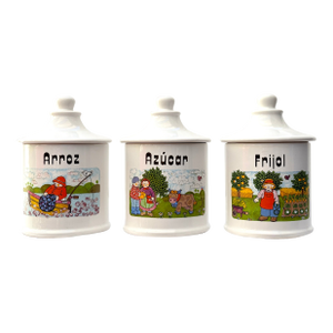1980s Mexican Folk Art Hand Painted Ceramic Canisters With Lids, Signed by Artist - Set of 3