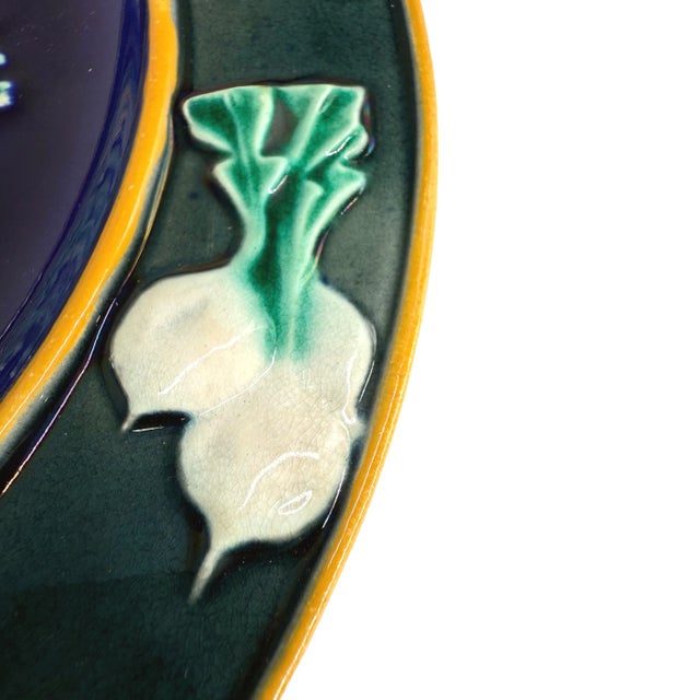 Ceramic A Wedgwood Majolica Red Lobster Plate on Cobalt Ground, English, Dated 1882 For Sale - Image 7 of 10