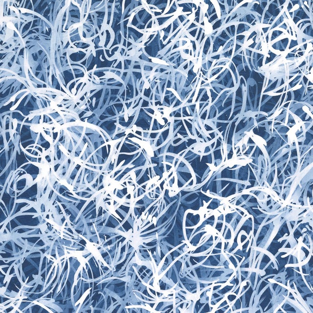 Contemporary "Blue Chiffon No.6 - Layered Veil" Blue and White Abstract Painting on Canvas For Sale - Image 3 of 6