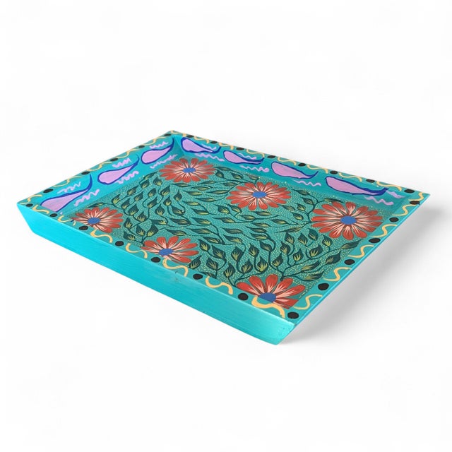 Original Hand Painted Folk Art Style Tray For Sale In Charlotte - Image 6 of 17