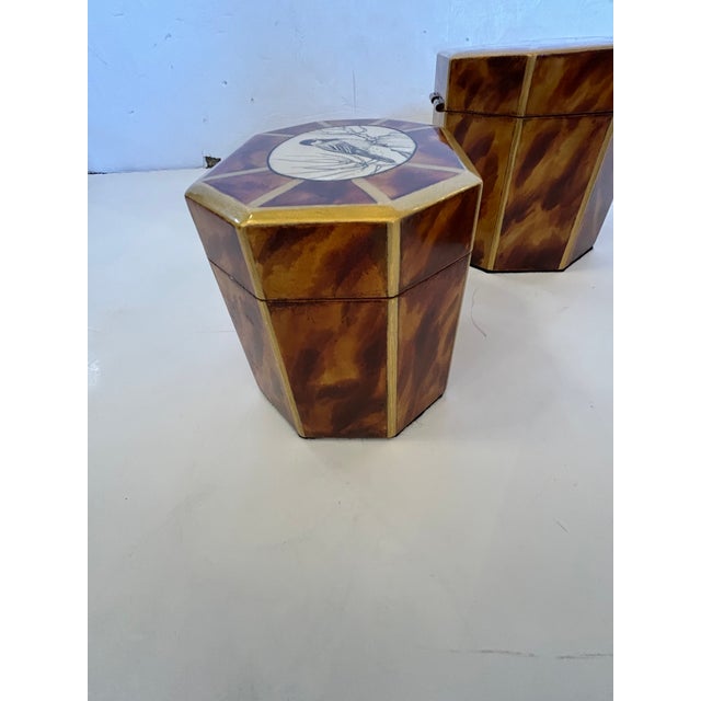 Artist Hand Painted Faux Tortoise & Pen & Ink Decorative Boxes - Set of 3 For Sale - Image 11 of 18