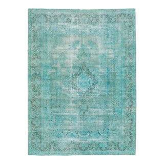 Turquoise Antique Overdyed Persian Wool Rug With Medallion Motif For Sale