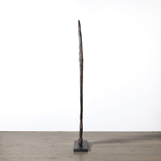 Wood Male Yipwon Figural Carved Wood Sculpture on Stone Base For Sale - Image 7 of 12