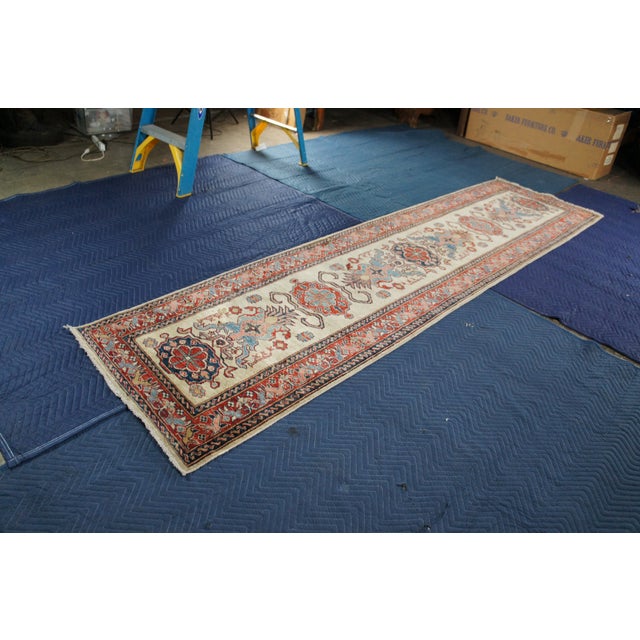 Traditional Hand Knotted Tribal Cream Rug Runner Hooked Medallion Floral 3' X 10' For Sale - Image 4 of 13