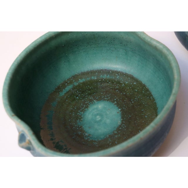 Set of Three Vintage Matte Teal Glaze Studio Ceramic Bowls by Deanna Nichols For Sale - Image 16 of 18