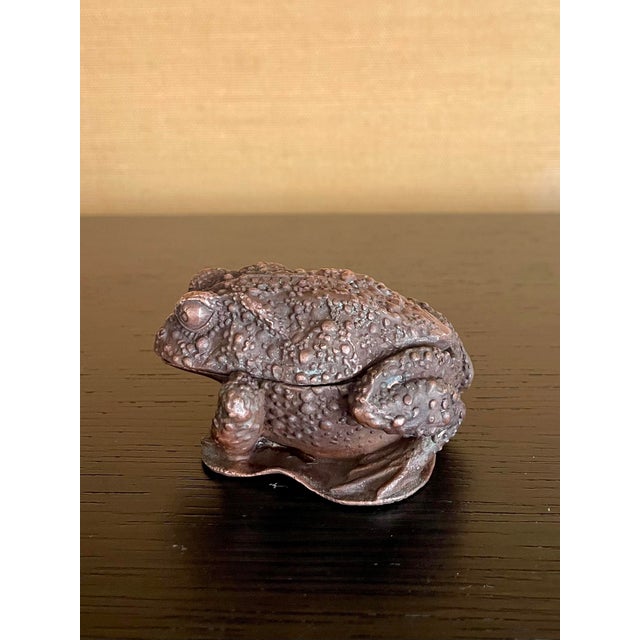 Asian Style Vintage Japanese Cast-Metal Toad Trinket Box For Sale - Image 4 of 12