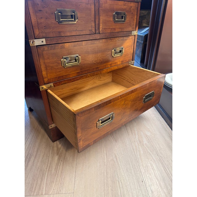 Campaign Vintage Hekman Campaign Chest in Warm Walnut With Brass Hardware [Rg] For Sale - Image 3 of 6