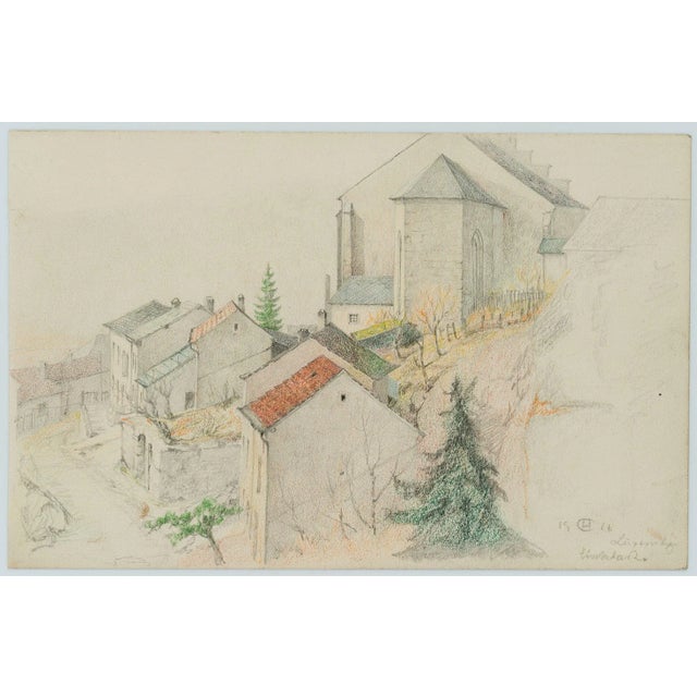 Hans Christiansen (1866 Flensburg - 1945 Wiesbaden): Street and church in Fischbach in Luxembourg, 1924, PencilTechnique:...