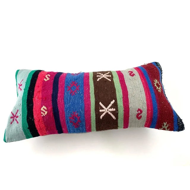 Blue Vintage Turkish Handmade Kilim Cushion Cover, 1960s For Sale - Image 8 of 11