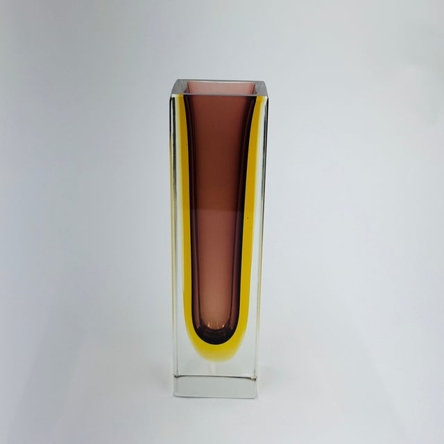 Vintage Murano Glass Vase Vintage Mid-Century Modern Sommerso Glass Square Vase For Sale - Image 14 of 17