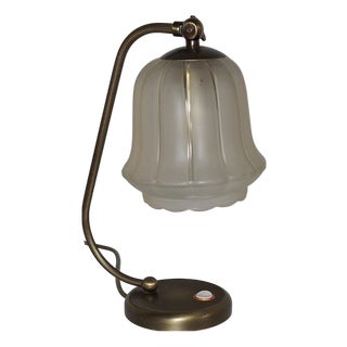 Vintage Adjustable Table Lamp with Brass Frame and Glass Shade from JSB Josef Brumberg, 1980s For Sale