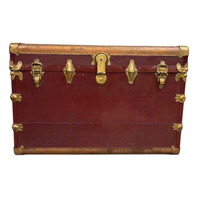 Vintage Luce Trunk Company Kansas City Flat Top Steamer Trunk For Sale
