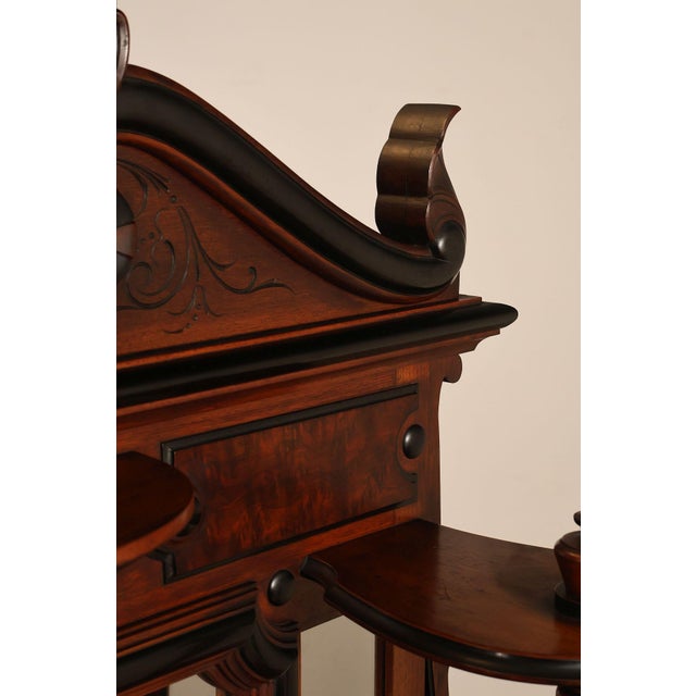 Antique American Renaissance Revival Walnut Mirrored Etagere Hall Tree For Sale - Image 17 of 18